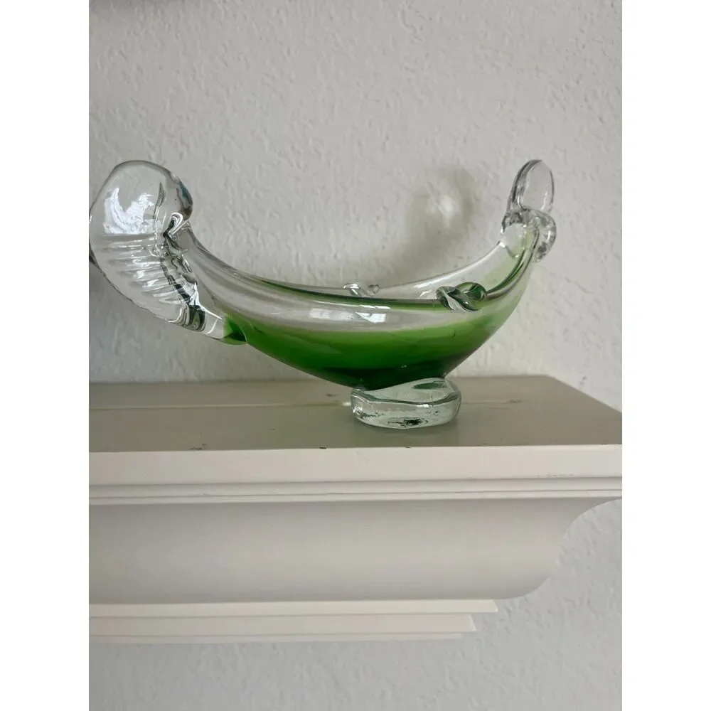 MURANO Art Glass ~ GONDOLA BOAT ~ Green Vintage Italy Italian Fine Handmade Scul